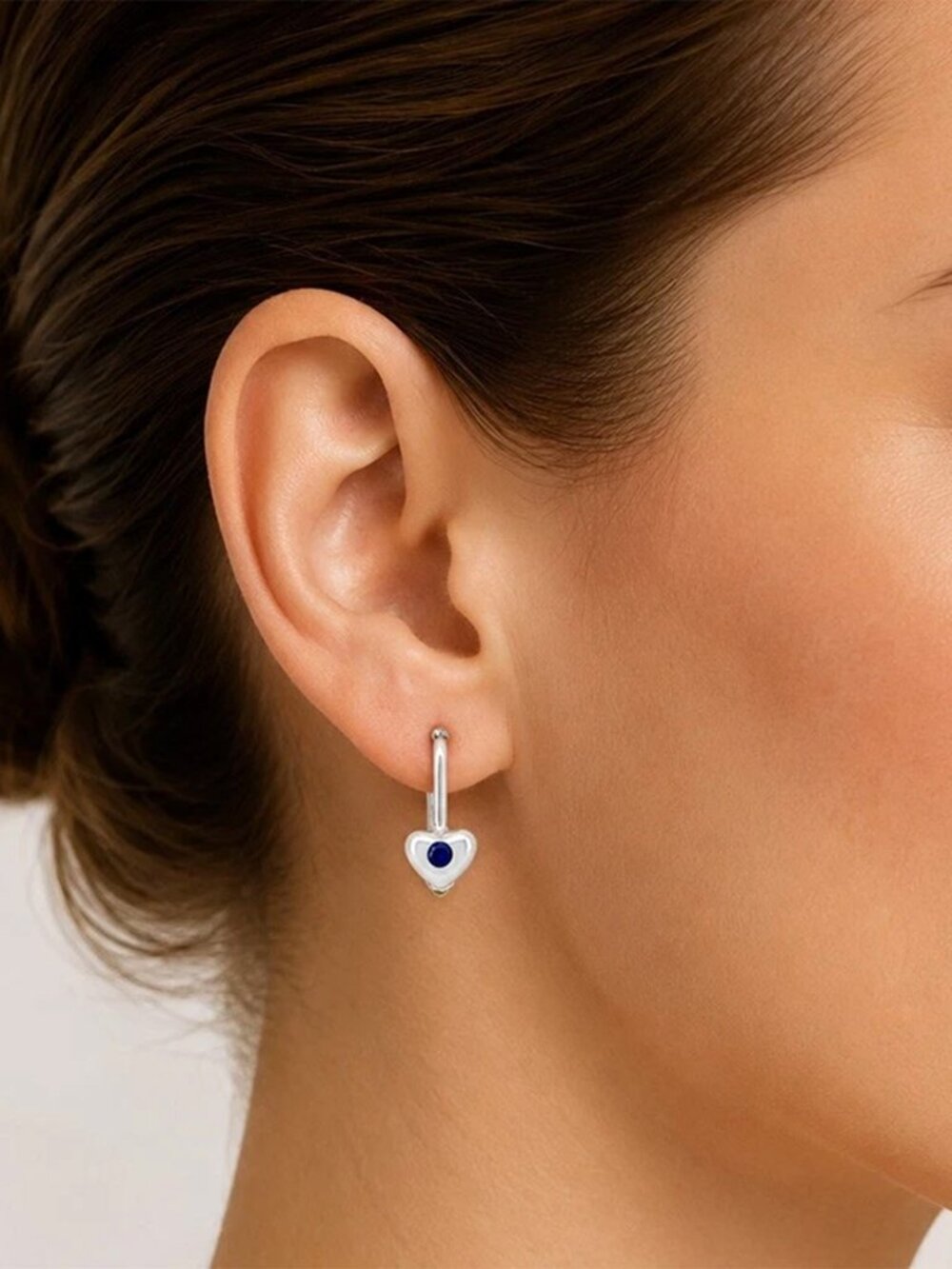 Created Blue Sapphires Dangling Earrings 14k White Gold - Picture 5 of 5